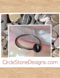 Hand forged silver bangle with Maine beach stone .  CircleStoneDesigns.com Maine, Bangles