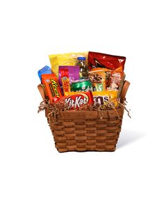 a basket filled with lots of different types of snacks