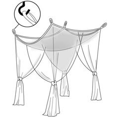 a drawing of a canopy with tassels hanging from it's sides and an arrow pointing up at the top