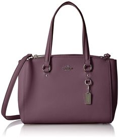 COACH Women's Crossgrain Mini Double Zip Carryall SV/Eggplant Satchel - Gorgeous crossgrain coated leather with polished silver tone hardware - Measures approx. 10 inch (W top) x 7 inch (H) x 3.5 inch (D bottom) - Double handles. Detachable & adjustable crossbody strap with approx. 24 inch drop - Two zipper pocket with center open compartment with leather tab magnetic closure; - Fully lined interior with multifunction pockets; key hook Leather Goodies, Key Hook, Black Bag, Coach Purses, Leather Coat, Crossbody Strap, Kate Spade Top Handle Bag, Magnetic Closure, 10 Inch