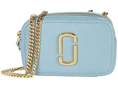 Marc Jacobs The Glam Shot 17 - Handbags : Stone Blue : Keep the essentials secure and organized in iconic style with the Marc Jacobs The Glam Shot 17 cross body bag. Sliding chain straps offer handle or shoulder carry options. Top zippered closure with gold-tone hardware. Signature double J hardware at exterior. One exterior and one interior slip pockets. Dust bag included. 100% leather; Lining: 100% textile. Imported. Measurements: Bottom Width: 6 1 2 in Depth: 2 1 2 in Height: 4 1 4 in Strap L Marc Jacobs Snapshot Bag Blue, Marc Jacobs Snapshot Bag New Black Multi, Marc Jacobs Chain Mini Satchel, Marc Jacobs Blue Bag, Blue Crossbody Box Bag With Gold-tone Hardware, Double J, Iconic Style, Cross Body Bag, Michael Kors Jet Set