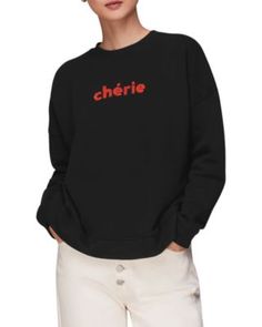 Whistles Cotton Cherie Logo Sweatshirt Sweat Top, Logo Sweatshirt, Black Logo, Active Wear For Women, Work Outfit, Sweatshirts Women, Active Wear, Sleeve Length, Sweatshirts Hoodie