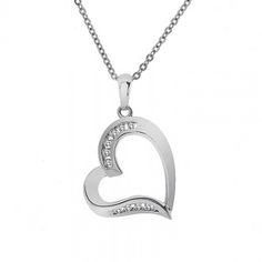 "Show how much you love her by giving her this stunning diamond heart pendant. Simply elegant, round brilliant diamonds are in a channel setting on both sides of the heart. Diamonds weigh 0.15 tcw (total carat weight) with a color/clarity of G SI-1. The heart shaped pendant is casted in 10K white gold and comes with an 18\" 10K white gold chain with a spring ring clasp. Diamond heart pendant weighs 2.70 grams. For more information, contact Avital & Co Jewelry at (212) 764-6851 Payment: Payme Elegant Heart Necklace With Diamond Accents In Cubic Zirconia, Elegant Open Heart Brilliant Cut Diamond Necklace, Elegant Open Heart Diamond Necklace With Accents, Classic Heart Necklace With Diamond Accents In Cubic Zirconia, Channel Set Ruby Elegant Anniversary Necklace, Classic Heart Necklace With Diamond Accents For Anniversary, Classic Heart Necklace With Cubic Zirconia And Diamond Accents, Elegant Cubic Zirconia Open Heart Diamond Necklace, Classic Heart Necklace With Diamond Accents And Cubic Zirconia