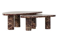 two tables made out of marble and wood