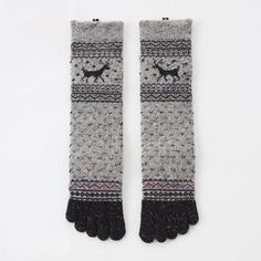 Keep warm and cozy after a workout with these five-toe reindeer socks! Knitted with luxurious nep yarn, these socks are also great for everyday use and will look fantastic with your boots as well. 61%Acrylic, 19%Wool, 12%Nylon, 6%Polyester, 1% Polyurethane, 1%Rayon Hand wash cold, tumble dry low Made by Craftsman in Japan Toe Socks, A Workout, Grey And Beige, Cool Patterns, Cute Pattern, Winter Glove, Light Red, Keep Warm, Rich Color