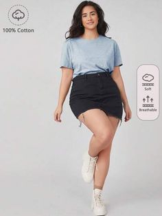 SHEIN BASICS Plus 100% Cotton Solid TeeI discovered amazing products on SHEIN.com, come check them out! Chubby Girl Outfits, Chubby Style, Short Skirts Outfits, Outfits Gorditas, Shein Basics, Chubby Fashion, Look Plus Size, Curvy Shorts, Summer Plus Size