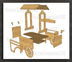 an old fashioned wooden carriage and table