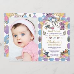 Alice in Wonderland 1st Birthday Onederland Photo Invitation 1st Birthday Onederland, Alice In Wonderland 1st Birthday, Alice In Wonderland 1, Alice In Wonderland Invitations, Tea Photo, Whimsical Birthday, Wonderland Invitation, Onederland Party