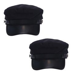 two black hats are sitting next to each other on a white background with clippings