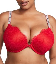 PRICES MAY VARY. Victoria's Secret Bombshell Shine Strap Push Up Bra is built for maximum lift and volume. This comfortable bra is a great everyday choice with its soft padding and adjustable straps. This push up bra features a plunging neckline for invisibility under your lowest-cut tops and dresses. Its soft, ultra-lifting padding molds to your curves for maximum lift while underwire cups offer just the right amount of support. Logo shine straps are fully adjustable for a perfect fit, while th Victoria's Secret Bombshell, Red Bra, Nude Bra, Cute Bras, Comfortable Bras, Lounge Lingerie, Victoria Secret Fashion Show, Victoria Secret Bras, Bra Women