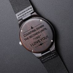 Looking for a gift as bold and timeless as your special guy? The Engraved Wooden Watch is a versatile accessory that's perfect for stylish, everyday wear. Encased in rich sandalwood and paired with a genuine leather strap, this piece is as impressive as the man who wears it. So whether it's a thoughtful birthday gift, an anniversary memento, or a long-lasting keepsake for Father's Day - be sure to get him the gift that will warm his heart for years to come. Ships in a gift box - so it can be sen Wooden Watch Engraved, Husband Anniversary Gift, Personalized Watch, Engraved Watch, Message For Husband, Wooden Watches For Men, Personalized Watches, Watch Engraving, Unique Anniversary Gifts