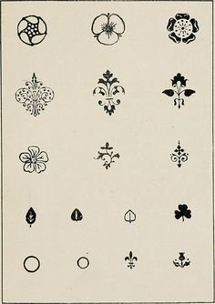 an old black and white drawing of different types of designs on a piece of paper