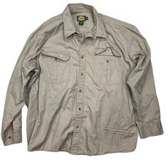 Cabelas Men’s buttoned Shirt XXL Tall M Grey Thick A050222 Cotton Outdoor Gear. Casual Button-up Outdoor Shirt, Cheap Khaki Button-up Camp Shirt, Cotton Button-up Camp Shirt For Outdoor, Classic Button-up Camp Shirt With Welt Pockets, Rugged Button-up Outdoor Shirt, Outdoor Button-up Camp Shirt With Pockets, Buttoned Shirt, Button Shirt, Military Jacket