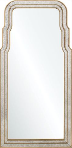 a gold and white mirror with an arch shaped frame