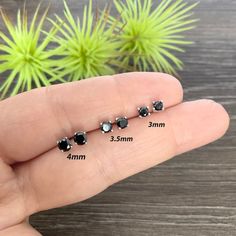 Second Piercing Earrings, Black Stone Earrings, Black Studs, Second Piercing, Piercing Earrings, Black Stud, Tiny Earrings, Cz Earrings, Earrings Black