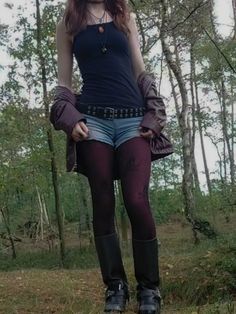 Knee High Boots With Shorts, What To Wear With Biker Shorts, Y2k Boots Outfit, Long Converse Outfit, Shorts And Boots Outfits, Shorts Over Leggings, Boots With Shorts, Riot Grrrl Fashion, Combat Boot Outfit