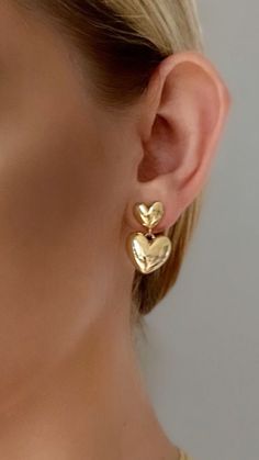 Silver Puffed Double Heart Drop Earrings,  Gold Plated Dangle Earrings, Gold Plated Heart Earring Drop heart earrings gold plated with a heart shape are the best jewelry gift for her. Heart hoops gold shape earrings are perfect Valentine's Day hoop earrings gold. 14k real gold earrings are gold heart studs. Gold plated heart studs are as popular as 14k gold earrings or real gold earrings.  Details:  Metal Type: Silver Gold Plated   Gold Color: Yellow   For more designs:  1) 10K REAL GOLD HEART S Cheap Double Heart Earrings For Valentine's Day, Cheap Double Heart Print Earrings, Gold Heart Drop Earrings, Luxury Yellow Gold Round Heart Earrings, Gold Heart Earrings With Heart Detail, Heart Huggies, Gold Heart Studs, Dangle Earrings Gold, Heart Earring