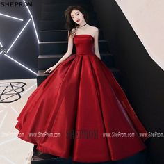 Red Satin Party Skirt, Strapless Red Evening Dress For Party Season, Elegant Skirt For Prom And Party Season, Red Satin Formal Skirt, Red A-line Party Skirt, Red Satin Skirt For Formal Occasions, Red Strapless Dress For Party Season, Formal Red Satin Skirt, Red Strapless Dress For Prom Party Season