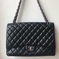 Classic Bag! So Beautiful Authentic Chanel Maxi Flap Bag Good Used Condition Marks On Hardware Relaxed Leather Chanel Maxi, Classic Bags, Chanel Bags, Flap Bag, So Beautiful, Black Silver, Chanel, Bag Lady, Shoulder Bag