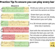 an image of music notes with the words practice tip to ensure you can play every bar