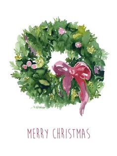 a watercolor christmas wreath with pink bows