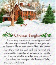 a christmas card with an image of a house in the snow, and a poem written on it