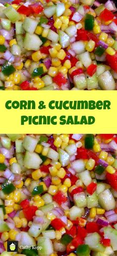 corn and cucumber picnic salad in a bowl