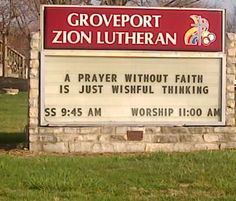 a sign in front of a building that says groveport zon lutheran