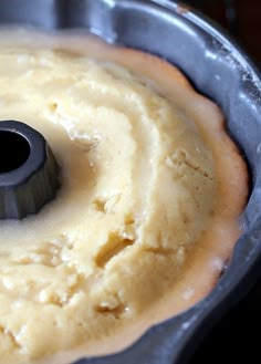 a cake in a pan that has been baked