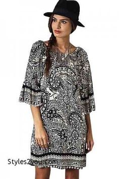 Salam Paisley Tunic Ladies Boho Hippy Dress In Black & Cream Boho Hippie Dress, Frock Dress, Boho Chic Dress, Boho Chic Outfits, Vintage Inspired Outfits, Hippie Dresses, Love Clothing, Paisley Dress, Bohemian Clothes