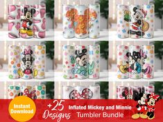 many different mickey and minnie coffee mugs