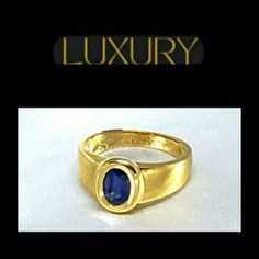 Classic Elegant 18k Solid Yellow Gold [Stamped 750 Gold=18k] 1.07 Carat Sapphire Estate Ring. Luxury Sapphire Cluster Ring, Luxury Sapphire Birthstone Ring, Luxury Oval Sapphire Ring Stamped 14k, Luxury 14k Gold Oval Sapphire Ring, Luxury Yellow Gold Sapphire Ring For Anniversary, Luxury 14k Gold Sapphire Ring Hallmarked, Luxury 14k Stamped Sapphire Ring, Luxury 14k Gold Sapphire Ring With Hallmark, Luxury Gold Rings With Sapphire