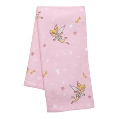 a pink scarf with tinkerbells on it and stars in the sky behind