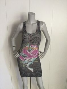 Ed Hardy by Christian Audigier Mini Dress Size S | eBay Casual Fitted Midi Dress With Graphic Print, Fitted Summer Dress With Graphic Print, Spring Graphic Print Stretch Dresses, Sleeveless Graphic Print Dress For Spring, Stretch Sleeveless Dresses With Graphic Print, Sleeveless Bodycon Dress With Graphic Print For Spring, Sleeveless Stretch Dress With Graphic Print, Fitted Mini Dress With Graphic Print, Casual Fitted Graphic Print Bodycon Dress