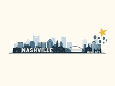 the nashville skyline is shown in blue and white, with an image of a star above it