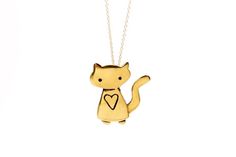 Adorable gold space cat charm necklace. This charm measures 1" tall and 1" wide. It is cast in sterling silver and then gold plated. Choose your chain length from the drop down menu, chains are made in the USA and gold filled. Handmade in my Oakland California studio!For the sterling silver version go here:https://www.etsy.com/listing/62689031/cat-necklace-sterling-space-cat-pendant?ref=shop_home_active_54&frs=1For all my gold jewelry go here:https://www.etsy.com/shop/marmar?ref=seller-platf Cute Gold Necklace With Cat Design, Cute Gold Jewelry With Cat Design, Gold Cat Design Charm Necklace As Gift, Gold Charm Necklace With Cat Design As Gift, Gold Charm Necklace With Cat Design For Gift, Gold Sterling Silver Necklace With Cat Design, Spaceship Necklace, Cat Necklace Gold, Jumping Dog