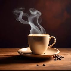 a cup of coffee with steam rising from it