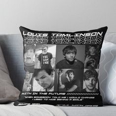 a throw pillow that has some pictures on it