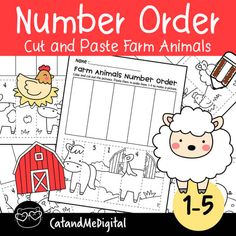 a farm animal themed number order cut and paste farm animals