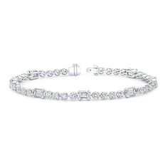 This delicate 18k white gold Uneek tennis bracelet is gorgeous for your true love. Shaped with an impressive total of glimmer that will for sure dazzles viewers with its 32 round diamonds, 8 emerald cut diamonds with 3.56ct round diamonds, 4.03ct emerald cut diamonds in a lovely finish. Emerald Cut Tennis Bracelet With Diamond Accents, Emerald Cut Diamond Accents Tennis Bracelet, Fine Jewelry Platinum Tennis Bracelet With Baguette Diamonds, White Baguette Diamond Tennis Bracelet, White Tennis Bracelet With Baguette Diamonds, Emerald Cut Diamond Tennis Bracelet For Wedding, Classic White Tennis Bracelet With Baguette Diamonds, Diamond White Baguette Cut Tennis Bracelet, Emerald Cut White Gold Jubilee Tennis Bracelet