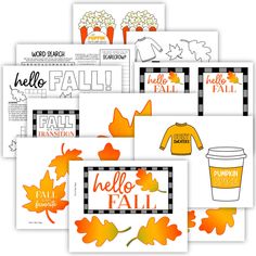 four different fall printables are shown