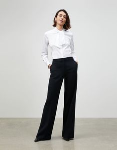 Plus-Size Nouveau Crepe Dalton Wide-Leg Pant | Lafayette 148 New York Timeless Wide-leg Dress Pants For Business Casual, Classic Wide-leg Office Pantsuit, Elegant Wide Leg Pants With Pressed Crease, Timeless Fitted Wide-leg Dress Pants, Elegant Wide Leg Wool Pants, Elegant Wide Leg Pants For Workwear With Structured Boning, Elegant Wool Wide Leg Pants With Pressed Crease, Elegant Wide Leg Dress Pants With Concealed Placket, Luxury Fitted Wide Leg Pants