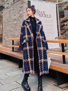 Loose plaid Tweed Woolen Mid-Length Women's Coat – Harmony Gallery Woolen Coat Woman, Plaid Wool Coat, Winter Plaid, Women Overcoat, Long Sleeves Coats, Plaid Design, Denim Overalls, Women's Coat, Haiti