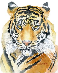 a watercolor painting of a tiger's face