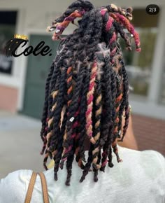 Multi Colored Dreads, Shoulder Length Dread Hairstyles For Men, Dread Hairstyles For Men Medium, Red And Blonde Dreads, Colored Locs Men, Dread Color Ideas Locs For Men, Dread Color Ideas Locs