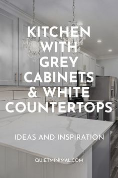 the kitchen with grey cabinets and white countertops is featured in an article about how to use