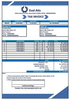 an invoice form with blue lines and arrows on the bottom, is shown