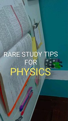 an open book with the title rare study tips for physics