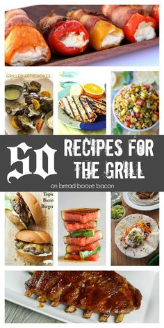 the cover of 50 recipes for the grill, including grilled meats and vegetables