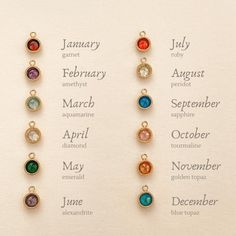 Birth Stones Necklace, Birth Stones And Meanings, Tab Meaning, Birth Stone Rings, Birth Stone Necklace, Initial Birthstone Necklace, Birth Stones, Birthstones By Month, Custom Charm Necklaces